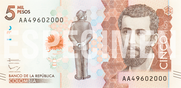 Anverso del billete de cinco mil pesos. 